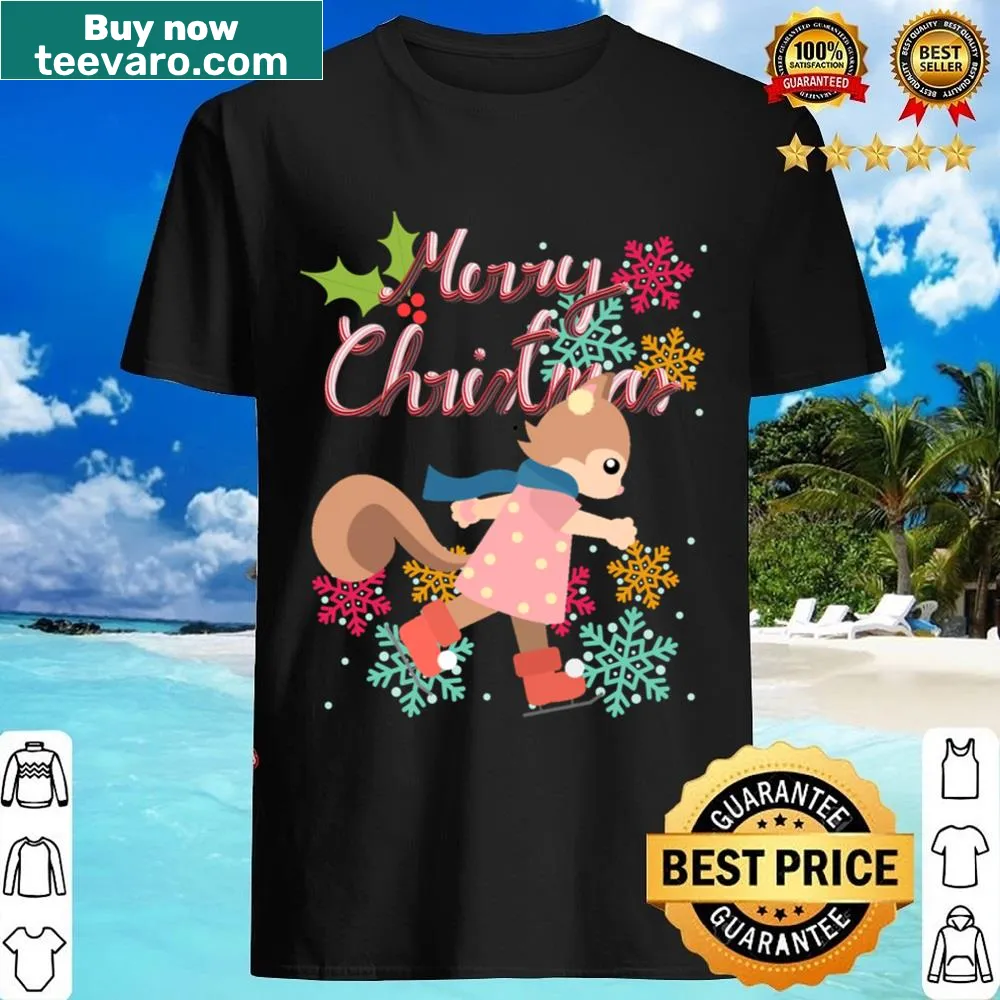 Skating fox with peppermint and snowflakes illustration
