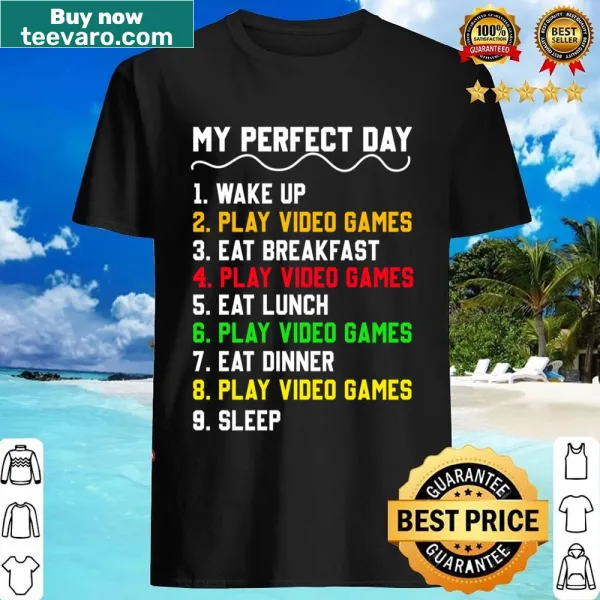 Funny gaming shirt showcasing the perfect day for gamers with playful text