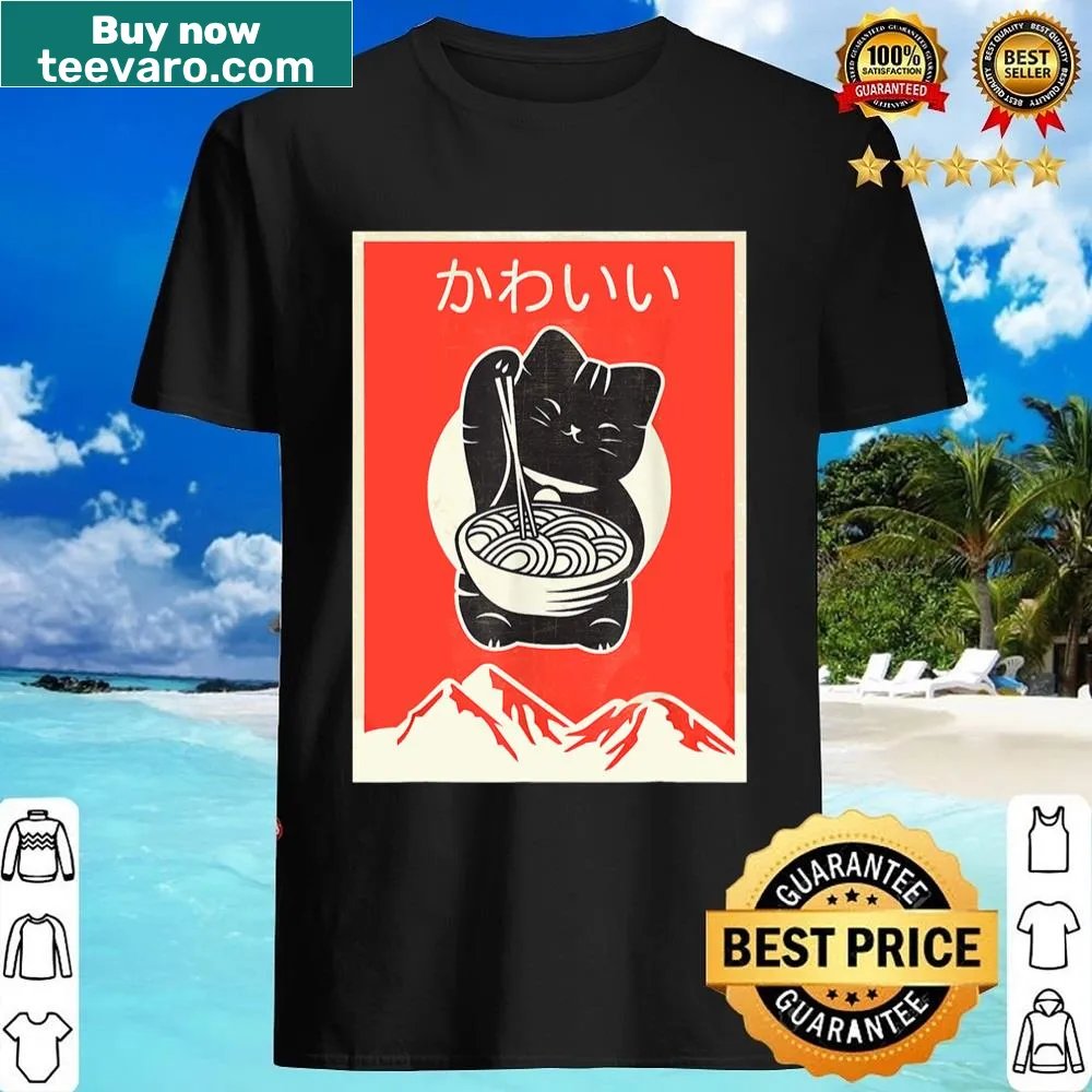 Kawaii cat anime illustration on a vintage style shirt