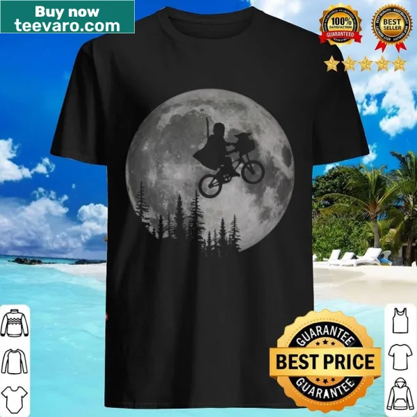 Whimsical shirt illustrating a journey across the moon with a child.