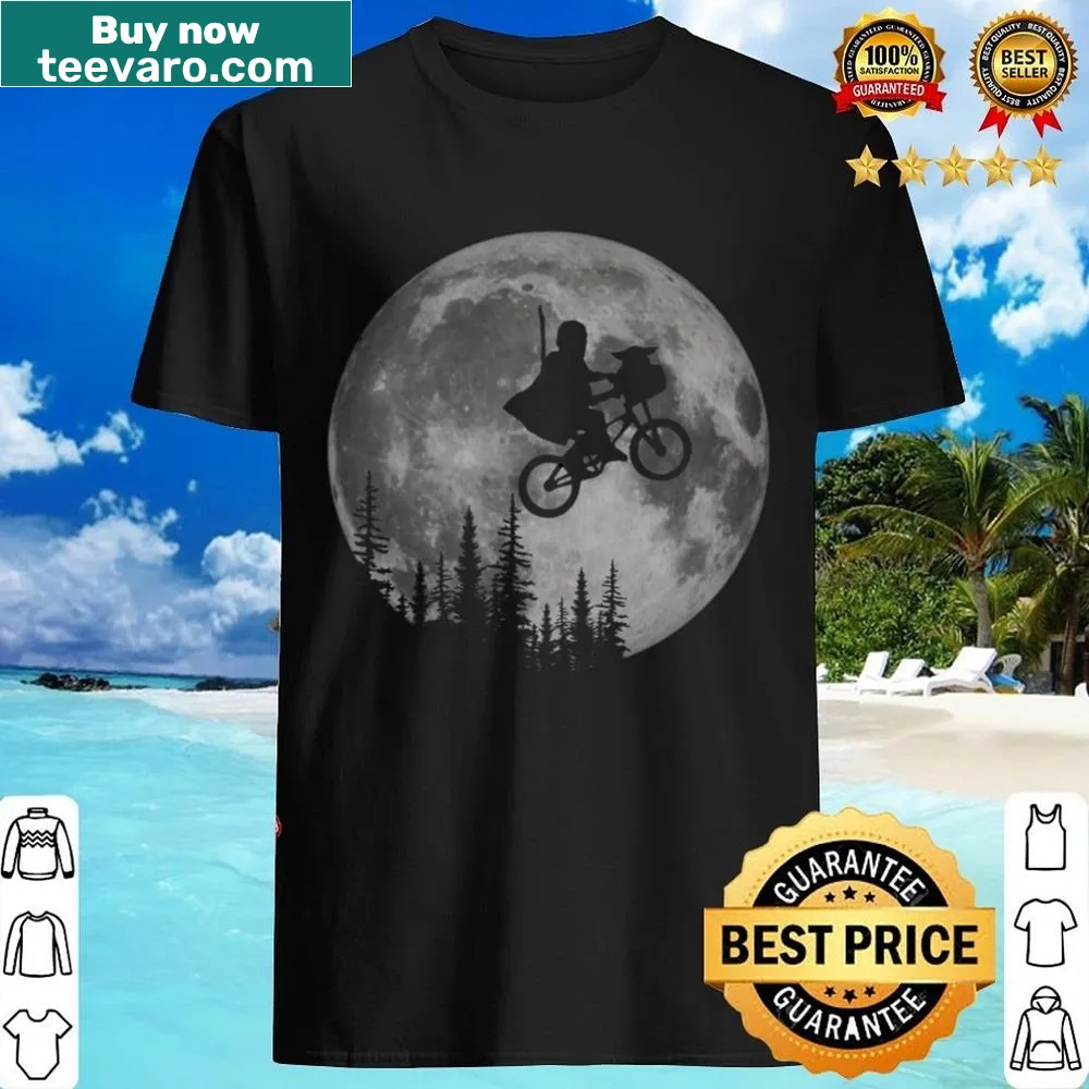 Whimsical shirt illustrating a journey across the moon with a child.