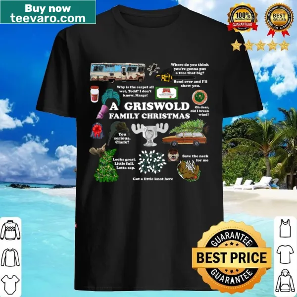 Collage of Christmas vacation-themed illustrations on a shirt