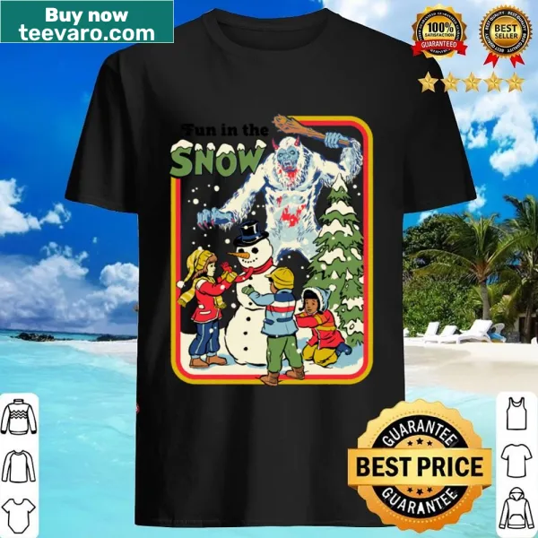 Whimsical winter-themed shirt featuring snowflakes and snowmen