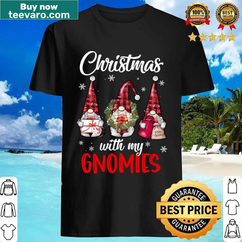 Gnome family design on buffalo plaid shirt