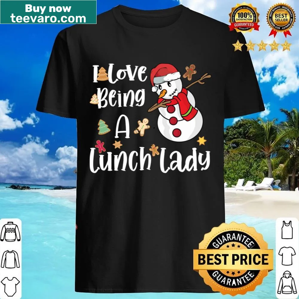 Funny lunch lady shirt with a snowman doing the dab for Christmas.