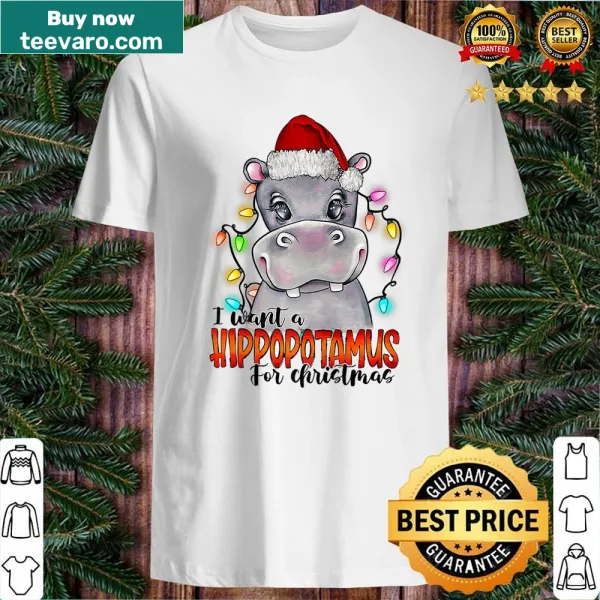 Playful Christmas shirt with a hippo design and festive elements