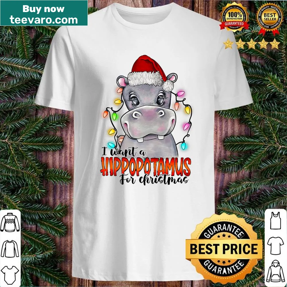 Playful Christmas shirt with a hippo design and festive elements
