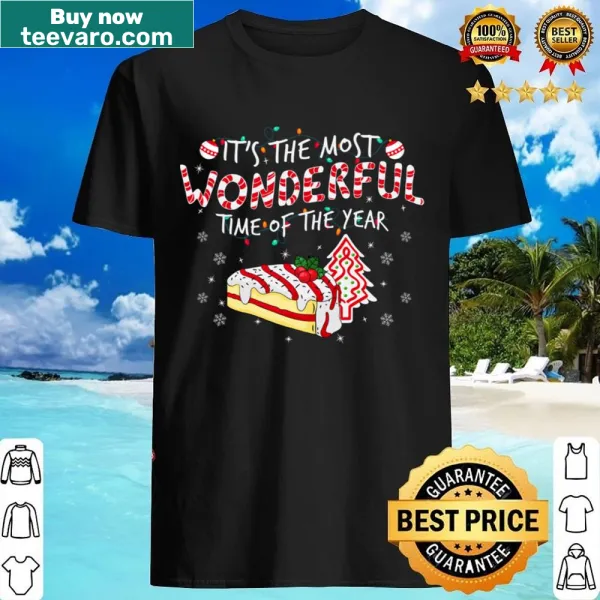 Christmas-themed shirt featuring a festive cake graphic