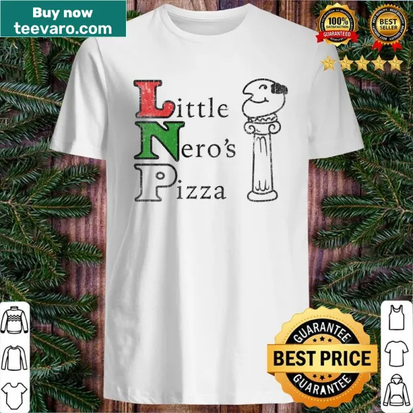 Pizza-themed shirt with fun graphics of Little Nero's Pizza