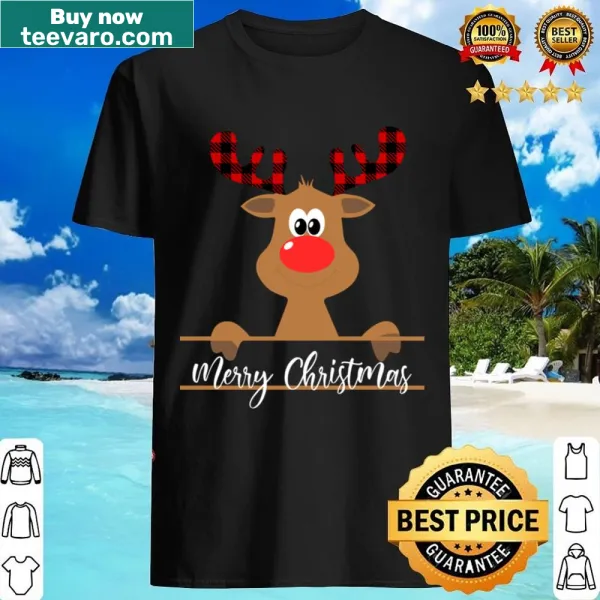 Reindeer themed family Christmas shirt with buffalo plaid design