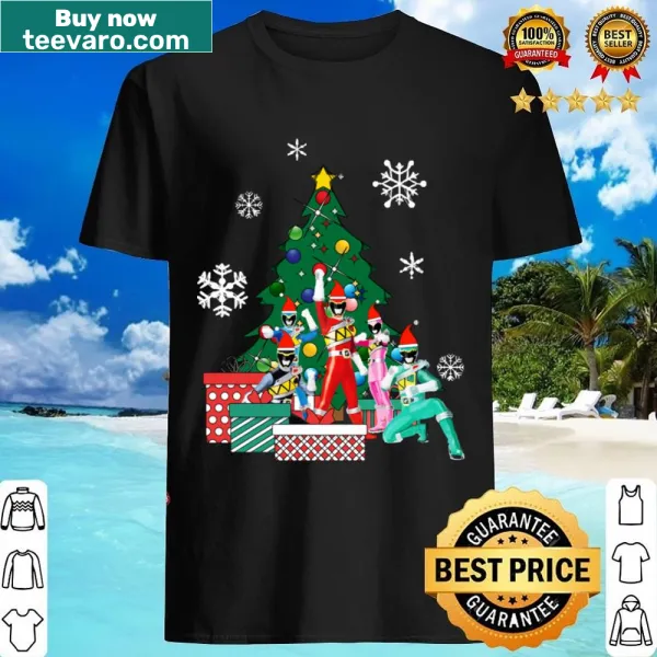 Illustration of Power Rangers around a Christmas tree