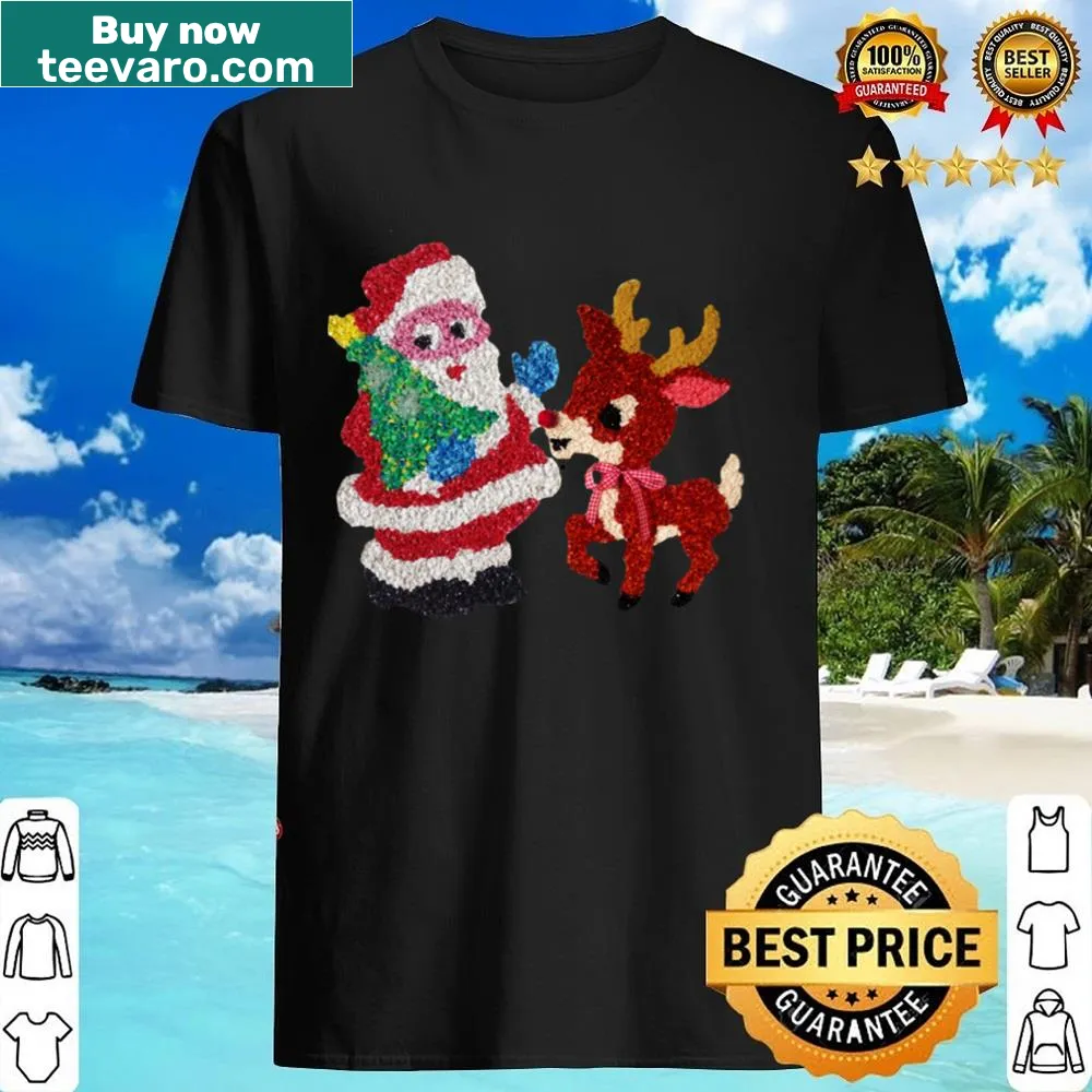 Vintage style Santa and Rudolph graphic on shirt