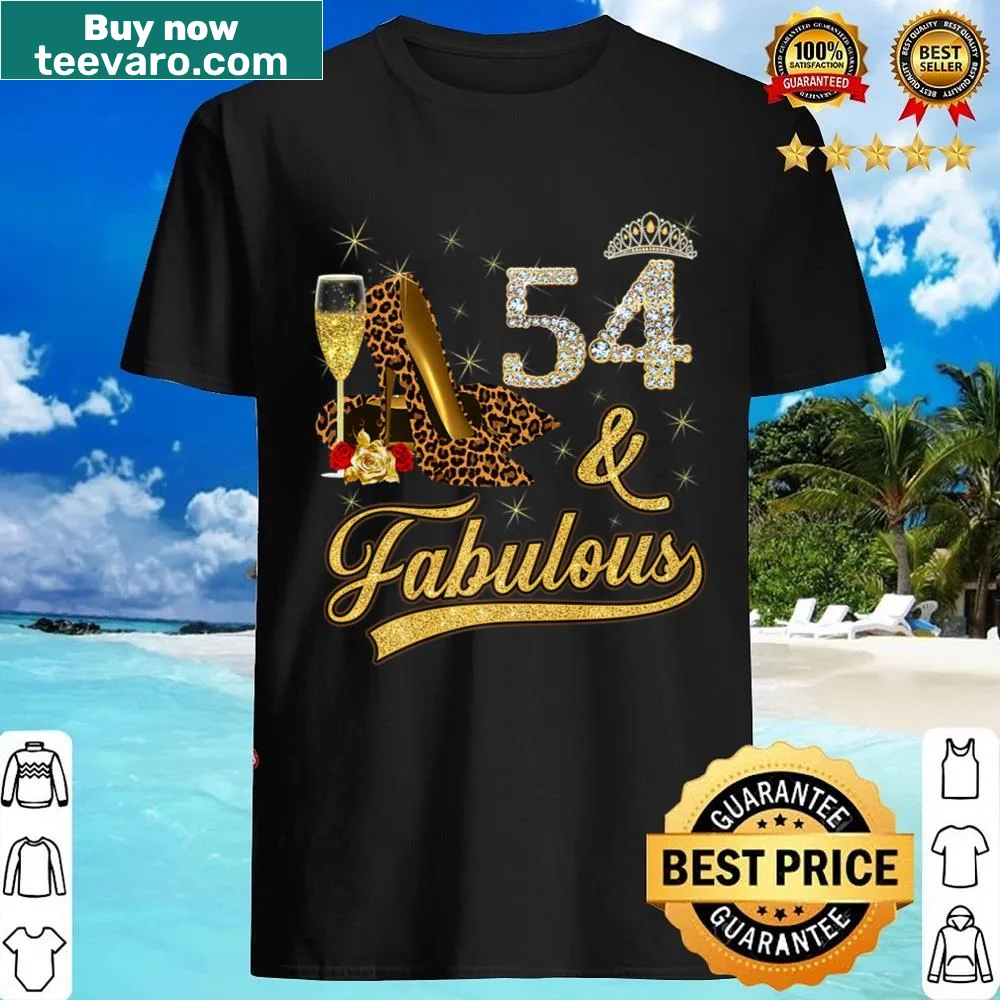 Vintage-style shirt celebrating 54th birthday with wine and heels