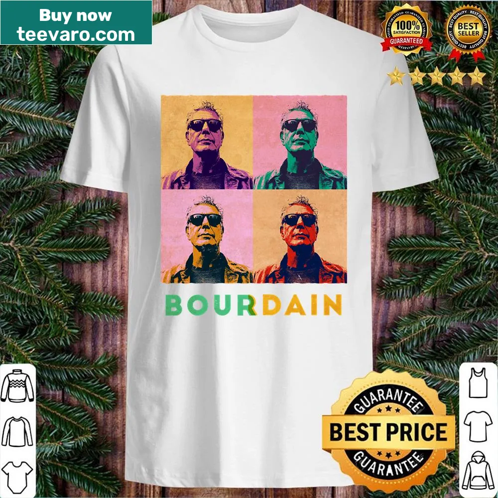 Pop art style shirt featuring a tribute to Anthony Bourdain.
