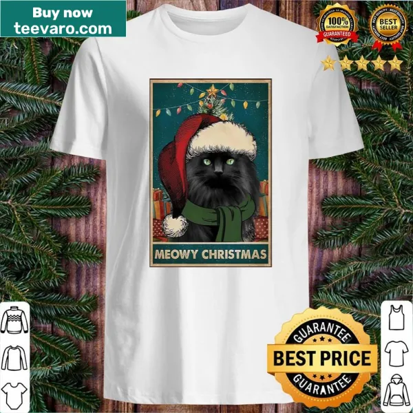Festive cat graphic surrounded by Christmas elements
