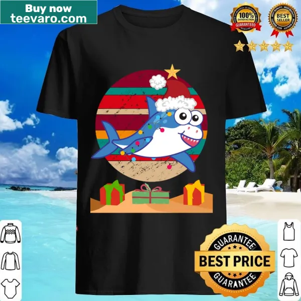 Whimsical Christmas tree shark design on a festive shirt
