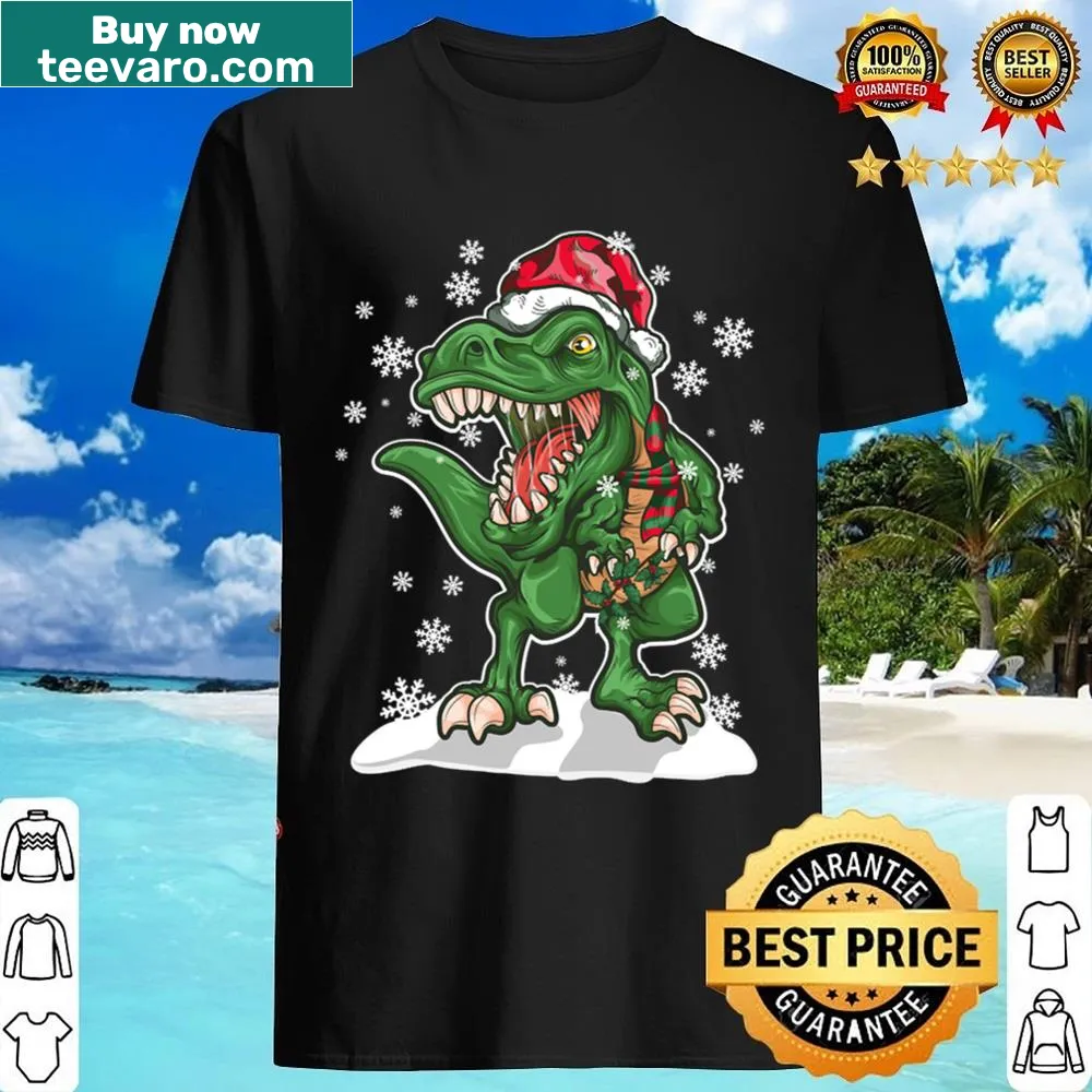 Dinosaur Santa Claus shirt with a T-Rex illustration for Christmas