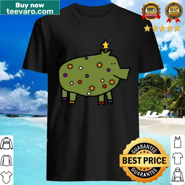 Funny Christmas tree shirt featuring a cartoon pig