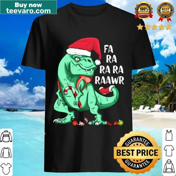 Funny T-Rex in Santa hat holiday shirt design