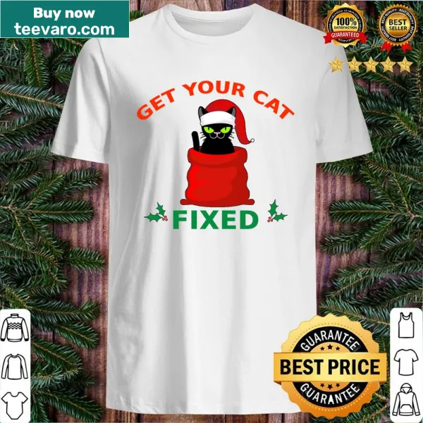 Vintage-style black cat shirt with humorous text about getting cats fixed