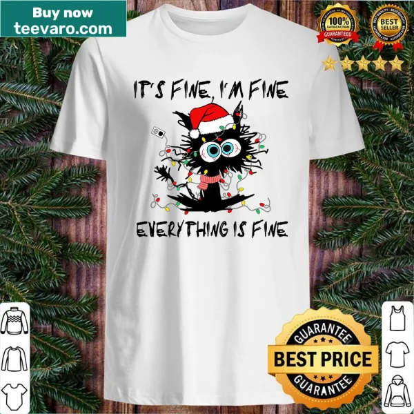 Humorous cat design with Christmas lights and funny text