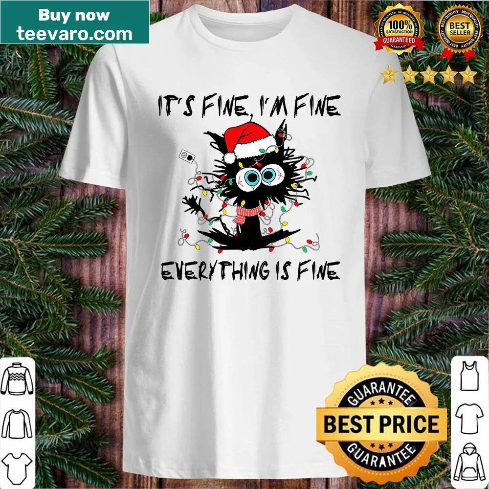 Humorous cat design with Christmas lights and funny text