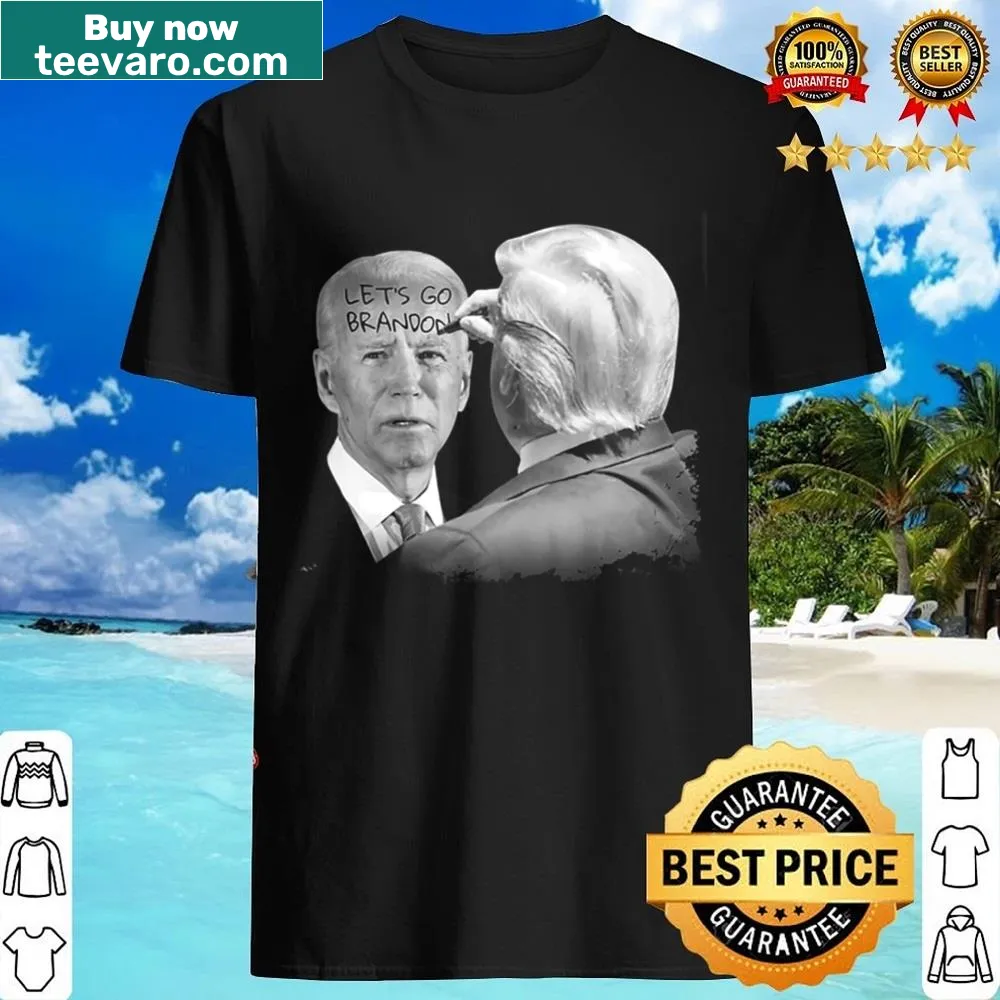 Playful shirt with 'Let’s Go Brandon Trump Writes On Biden’s Forehead' text