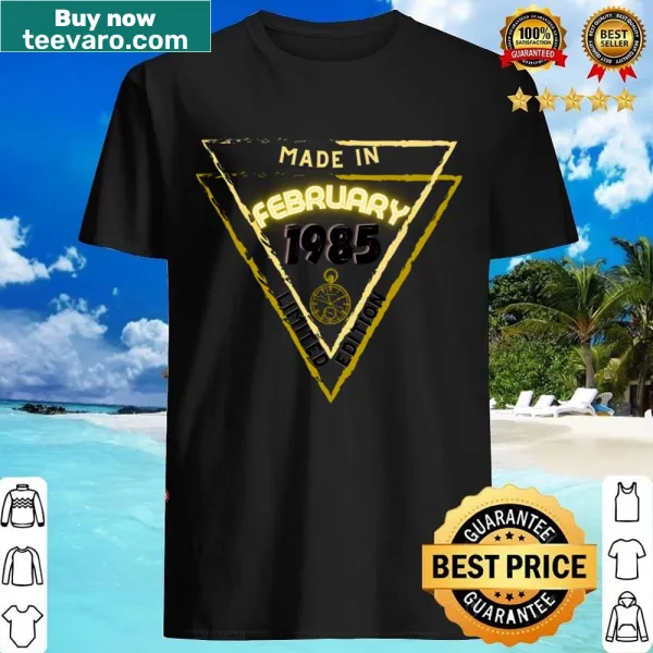 Retro-style shirt saying 'Made In February' with 80s design