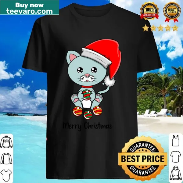 Festive Christmas cat graphic with holiday decorations