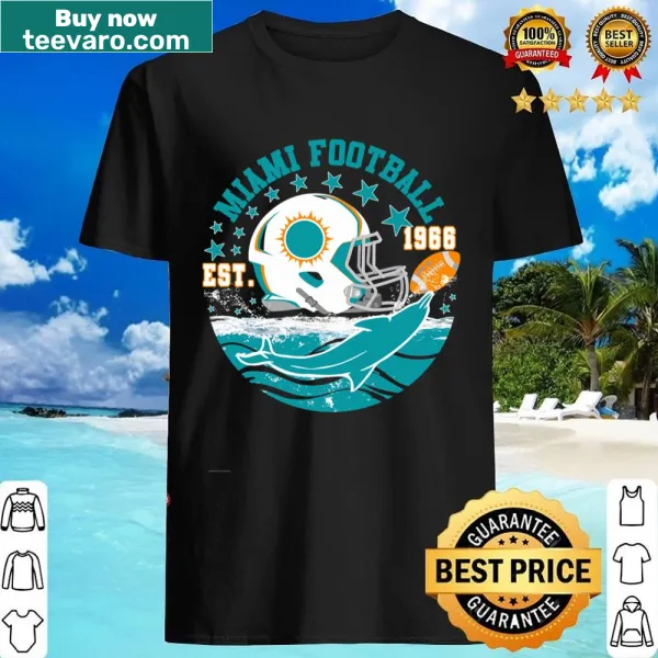 Football helmet shirt with Miami Dolphins design.
