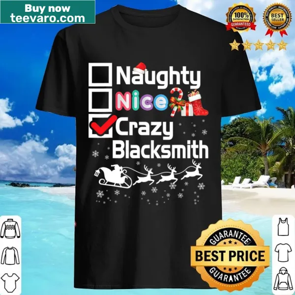 Funny blacksmith-themed Santa sleigh Christmas shirt.
