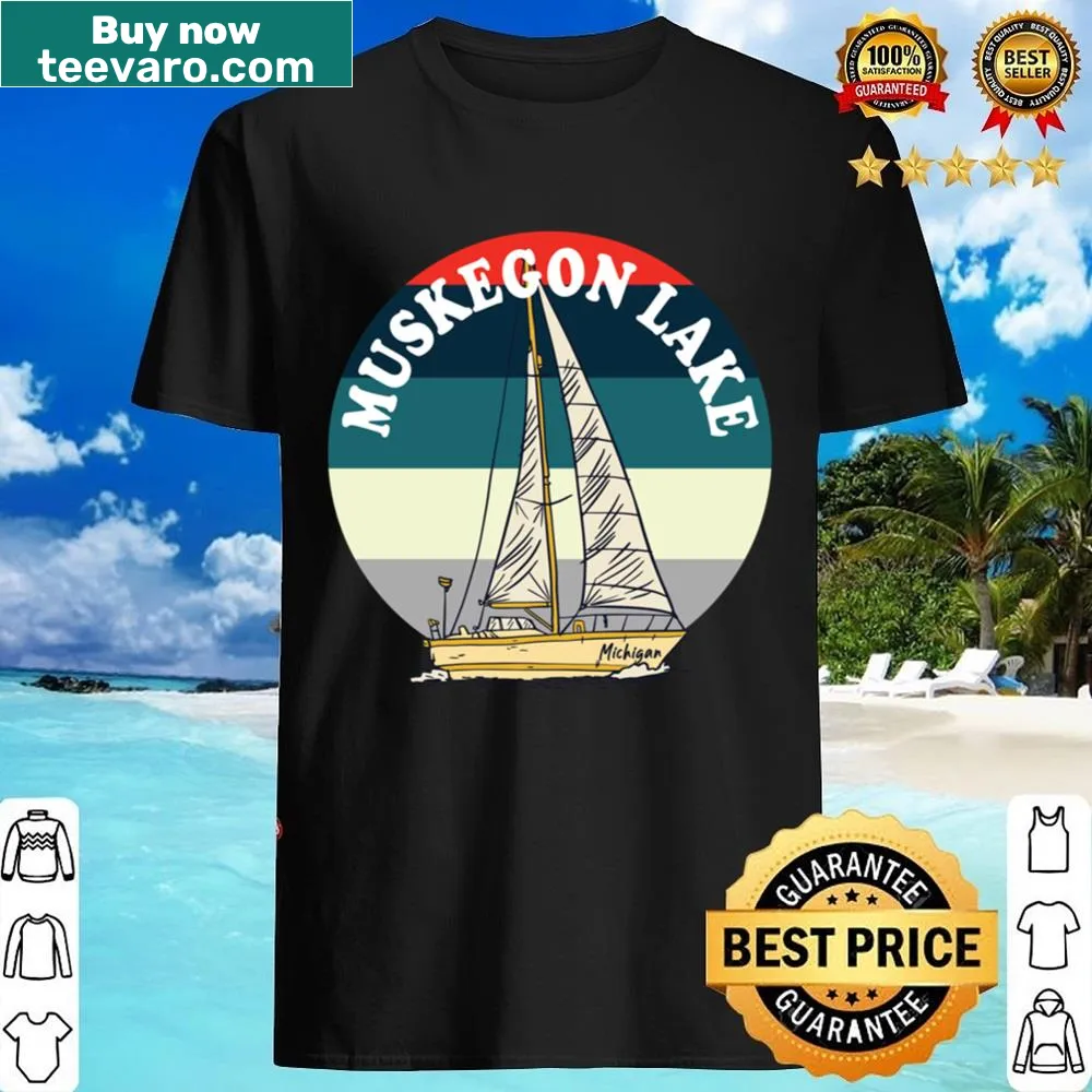 Vintage distressed shirt featuring Muskegon Lake Michigan