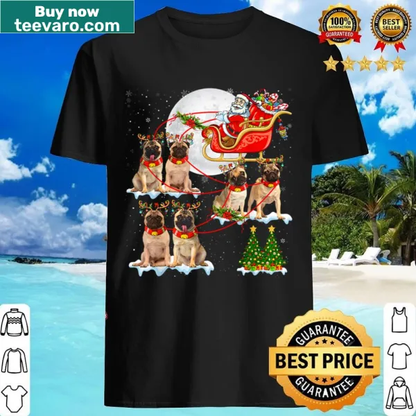 Adorable festive shirt with pugs, sleigh, and reindeer for dog owners