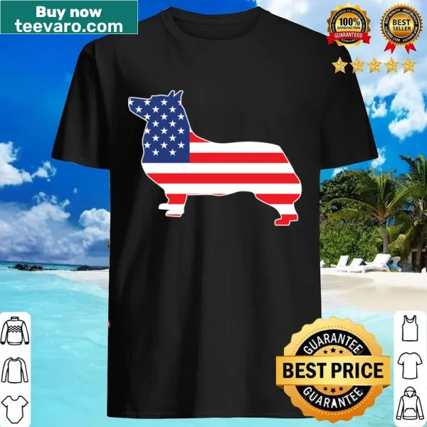 Shirt featuring a Swedish Vallhund illustration filled with the USA flag