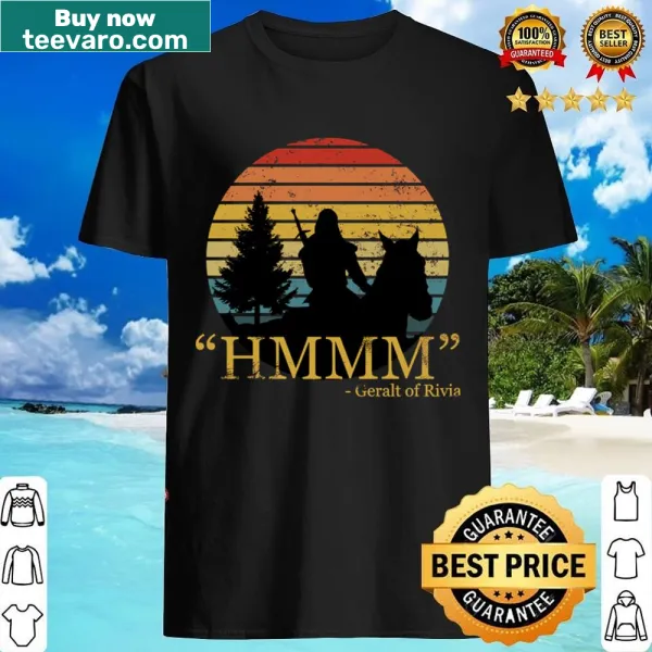 Illustrative shirt of Geralt on horse under a vintage sunset