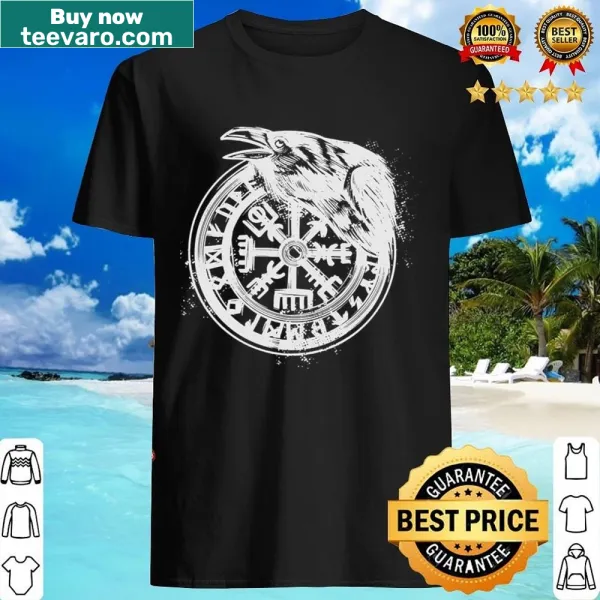 Norse mythology design featuring a Vegvisir symbol and raven