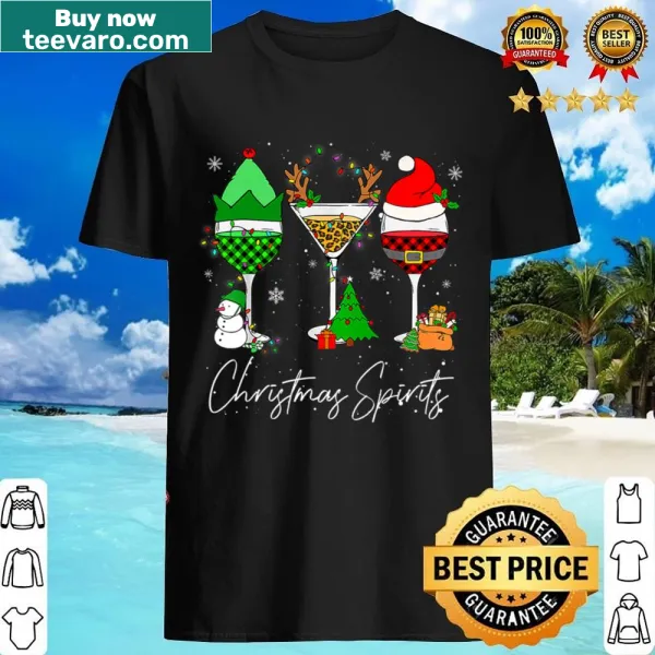 Festive Christmas shirt featuring wine glasses and holiday graphics