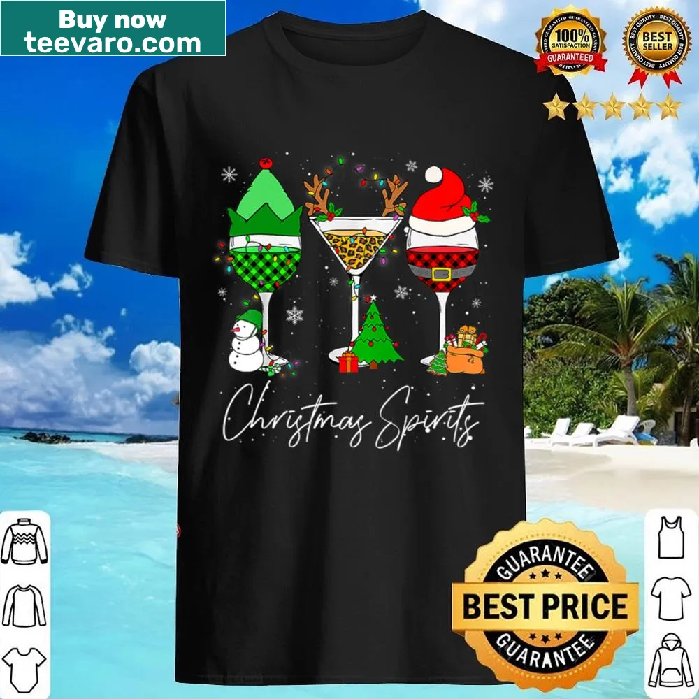 Festive Christmas shirt featuring wine glasses and holiday graphics