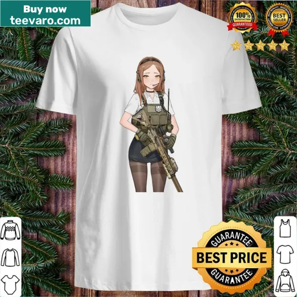 Anime girl with a gun graphic on t-shirt
