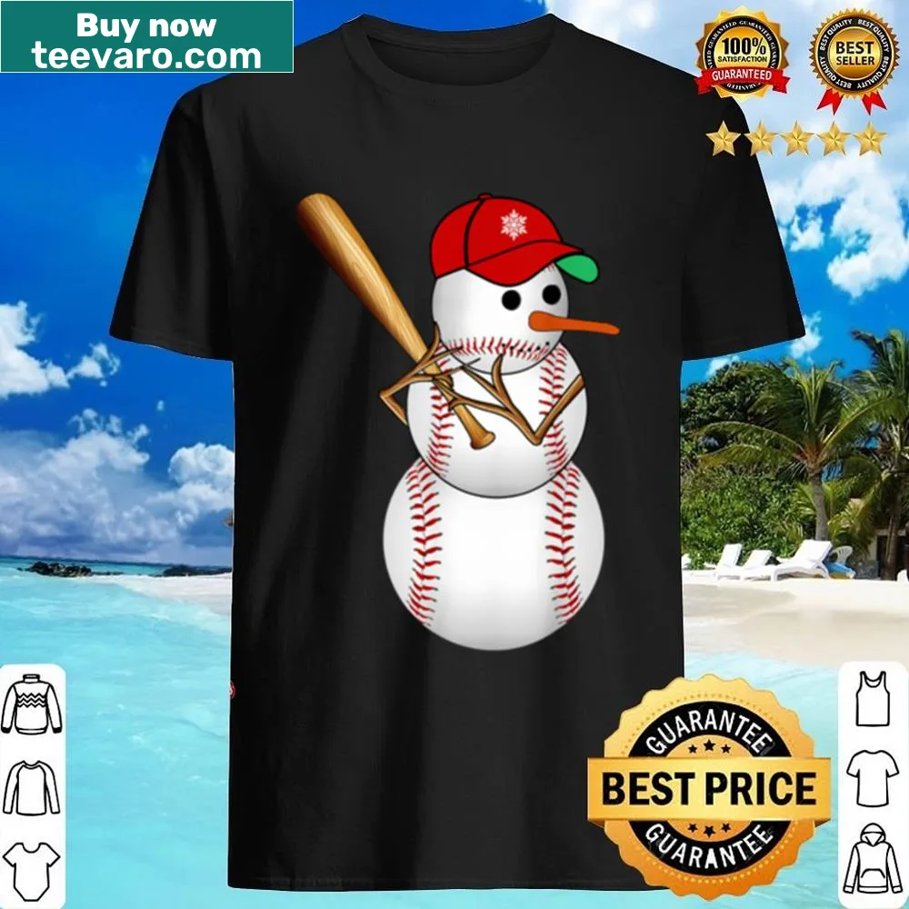 A fun snowman in baseball gear with snowflakes for Christmas