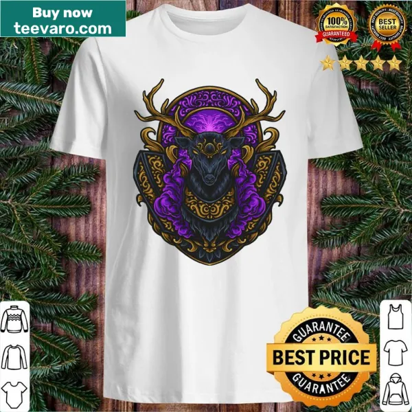 Vintage engraving of a deer head on a casual shirt
