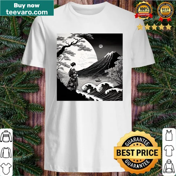 Shirt featuring a geisha and Kanagawa wave illustration