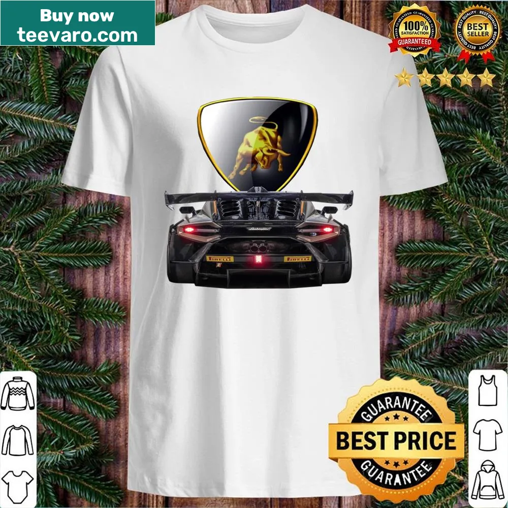 Cartoon graphic of a Huracan Super Trofeo supercar on a shirt