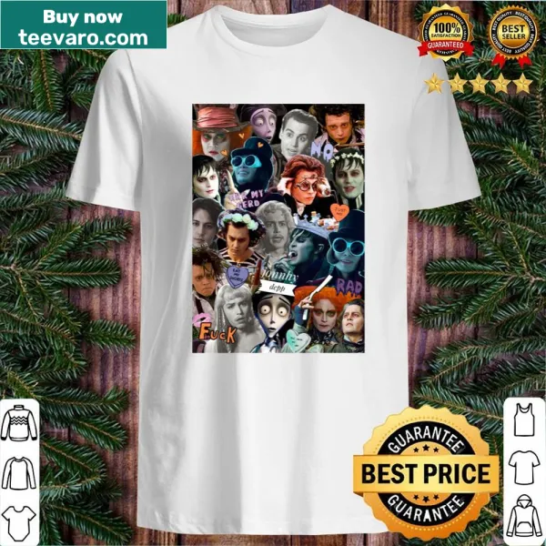 Artistic shirt featuring a collage of Johnny Depp's career highlights