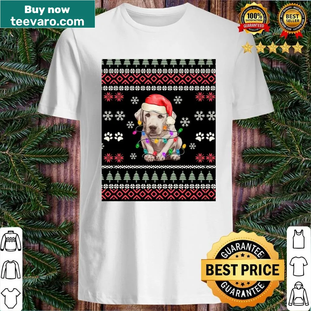 Retro Labrador Christmas shirt with Santa hat and lights design