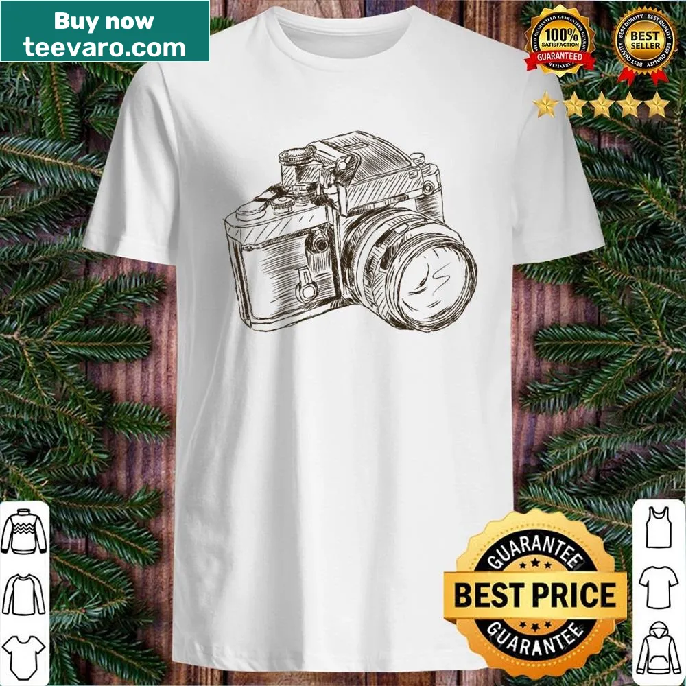 Minimalist silhouette design of an old film camera on a shirt