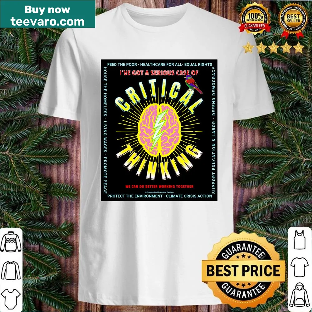 Critical thinking brain design with rainbow bird on black shirt.