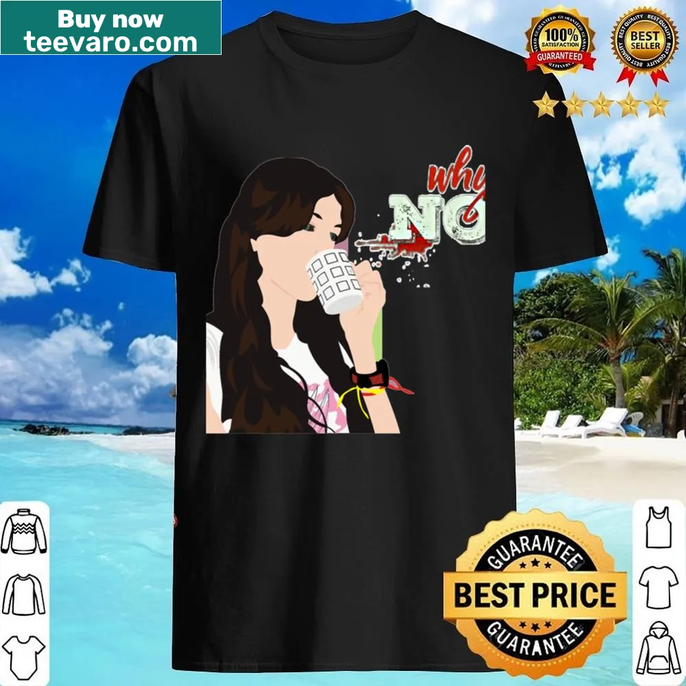Graphic shirt featuring a lady drinking coffee in a sticker style