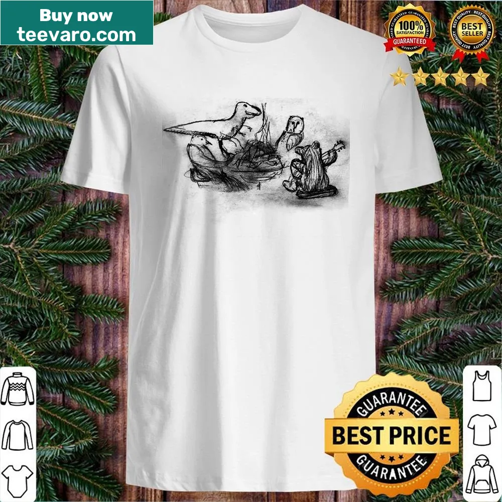 Shirt with a dragon illustration against a mountain backdrop