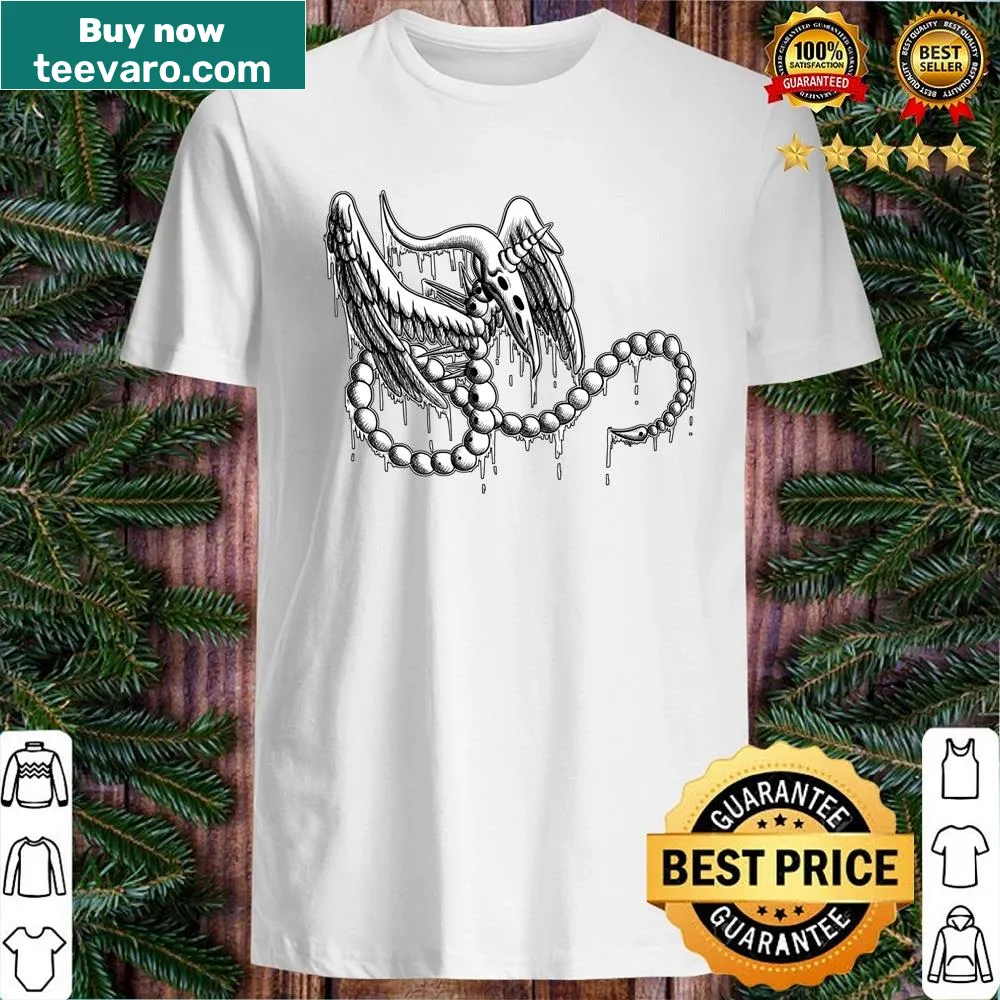 Shirt featuring a playful cartoon flying bone monster